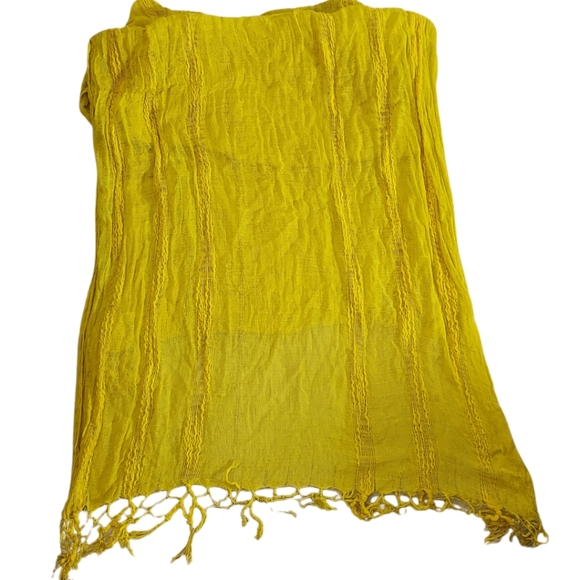 Bright yellow distressed textured woven boho scarf wrap lighweight statement - Picture 8 of 9